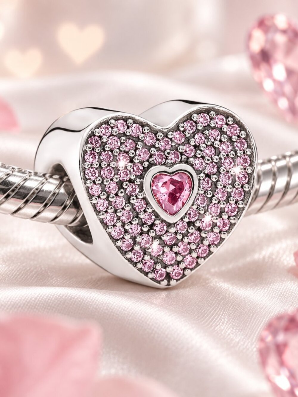 Pink Pave Heart Charm